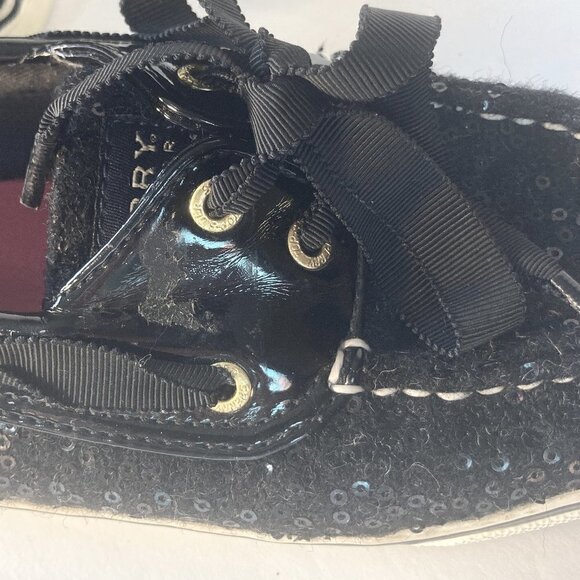 Sperry SZ 6.5 Black wool sequin covered top sider deck shoes - Picture 3 of 5